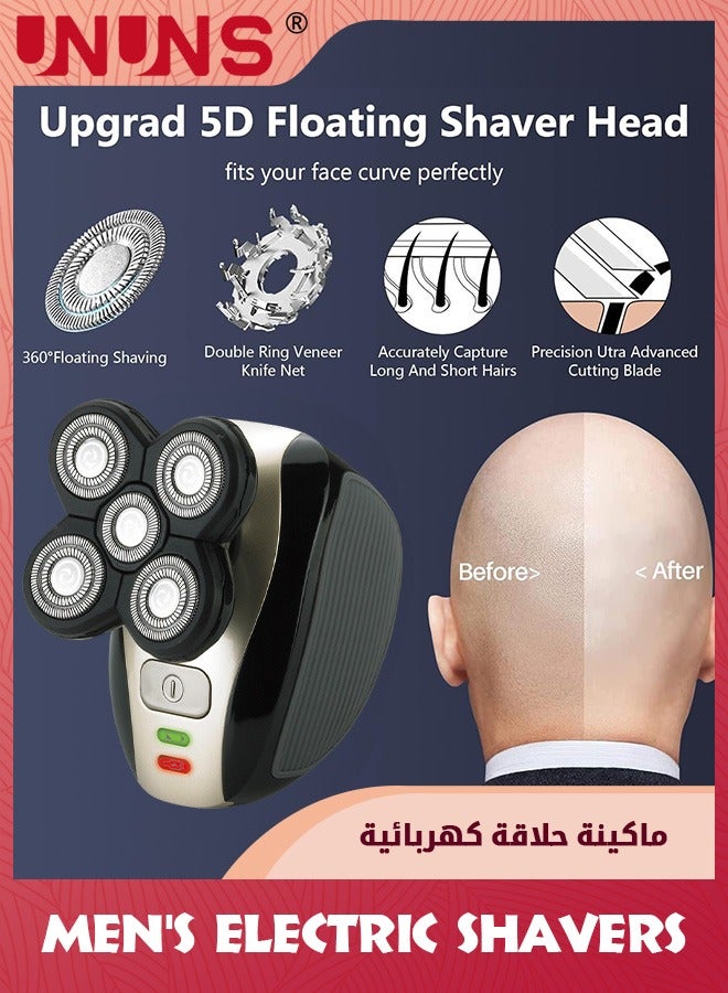 UNUNS ماكينة حلاقة كهربائية للرجال، ماكينة حلاقة دوارة لاسلكية مقاومة للماء 5 في 1، قابلة لإعادة الشحن عبر USB، مجموعة ماكينة حلاقة متعددة الوظائف للرأس الأصلع مع أداة تشذيب شعر اللحية والأنف وفرشاة تدليك وتنظيف الوجه، أسود - Image 4