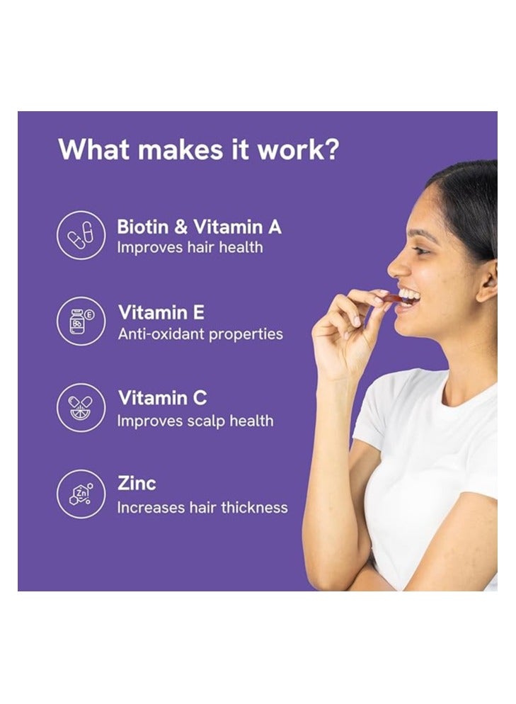 Be Bodywise v Be Bodywise Biotin Hair Gummies for Stronger, Shinier Hair & Nails | 120 Day Refill Pack | With Biotin, Zinc, Folic Acid, Fibre & Multivitamins | Strawberry Flavored | No Added Sugar & Gut Friendly - Image 3