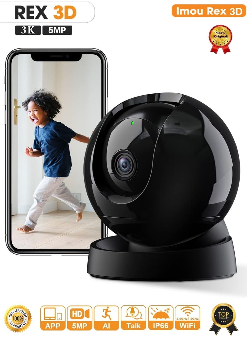 ايمو كاميرا واي فاي IP 5MP/3K من ركس 3D للأمن المنزلي، كشف الإنسان بالذكاء الاصطناعي بزاوية 360 درجة، رؤية ليلية، بانورامية، دوران وإمالة، تتبع ذكي - Image 1