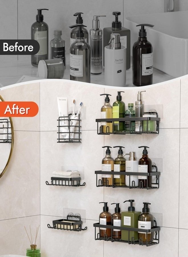 ELFSA Stainless Steel Shower Caddy 6-Pack Rustproof Adhesive Wall-Mounted Soap Holder Large Capacity Bathroom and Kitchen Organizer Storage Rack for Home and Everyday Use - Image 3