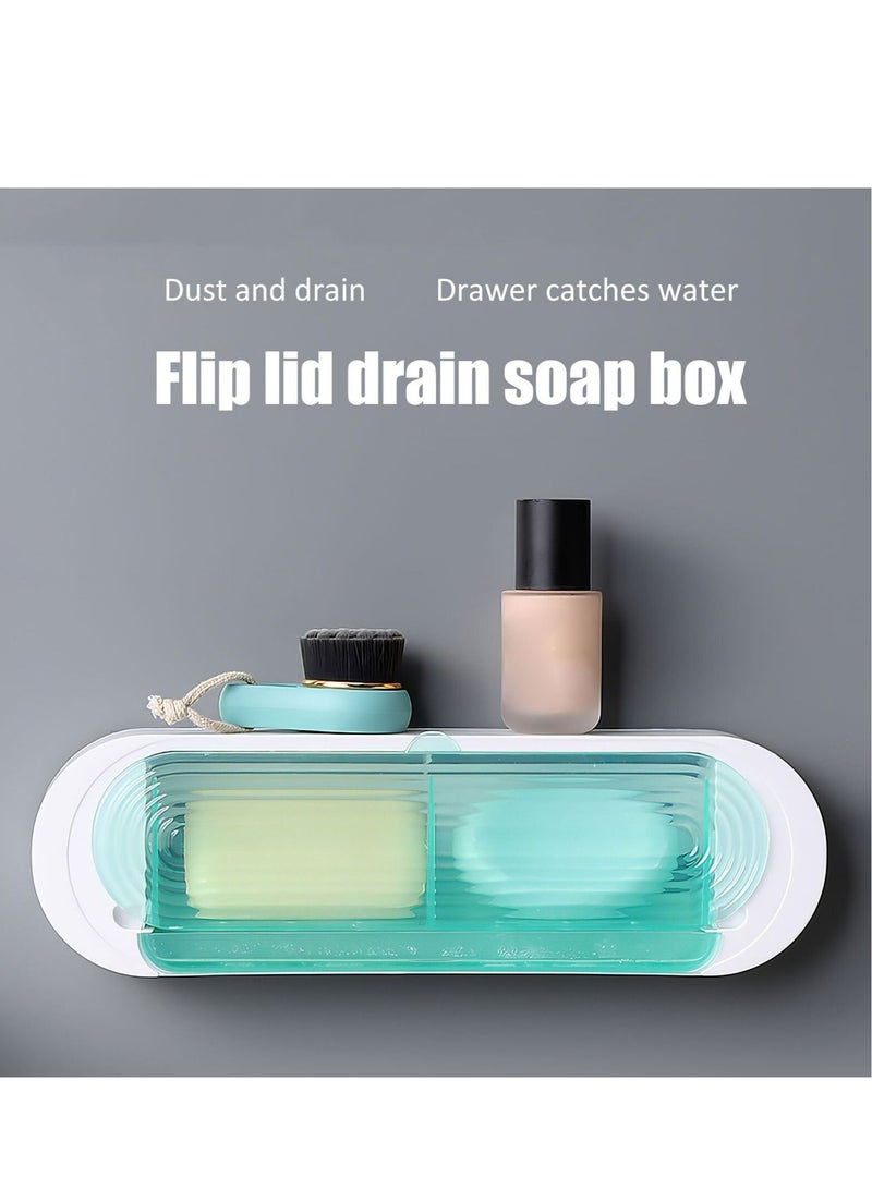 DARIYAH Soap Rack Box with Flip Lid Wall Mounted Rack Two Compartments Space Saving Water Collection Tray XQ-036 - Image 1