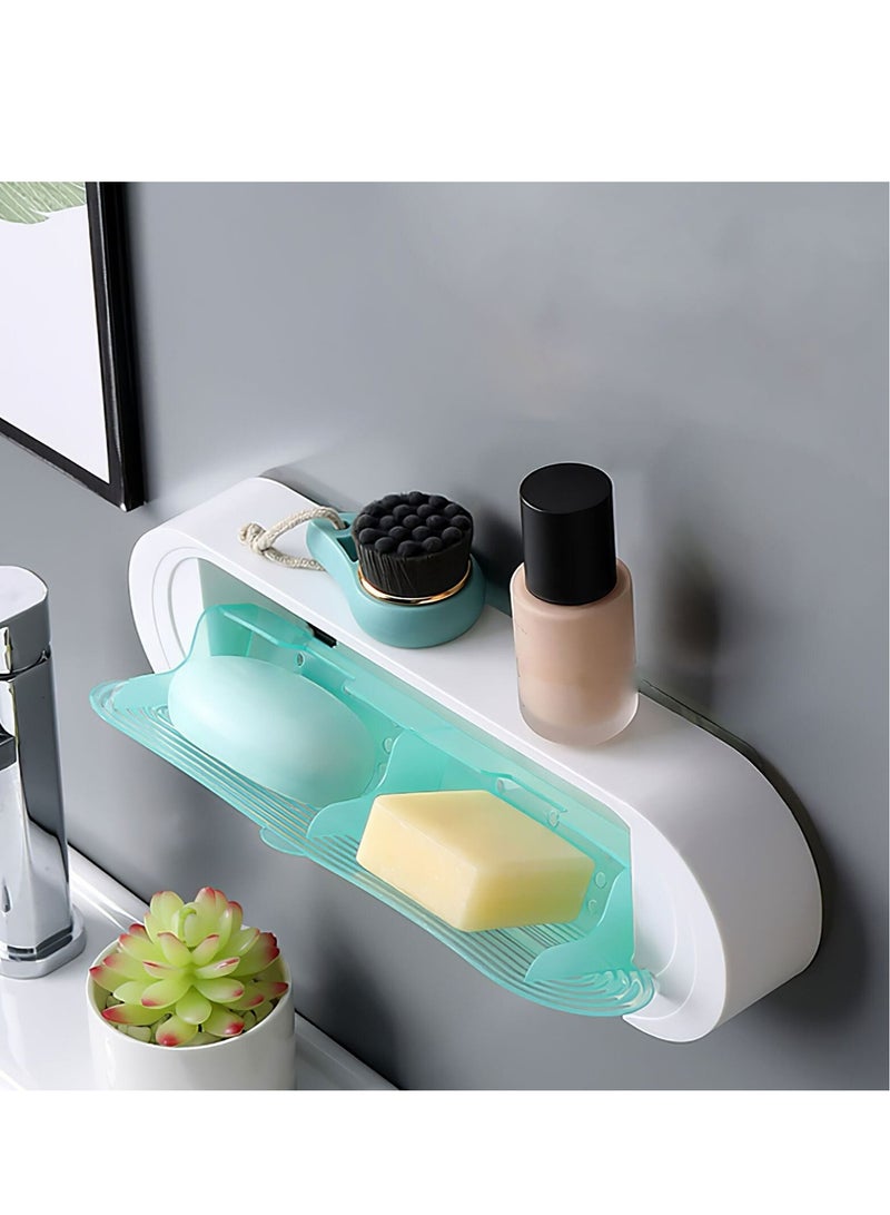 DARIYAH Soap Rack Box with Flip Lid Wall Mounted Rack Two Compartments Space Saving Water Collection Tray XQ-036 - Image 3