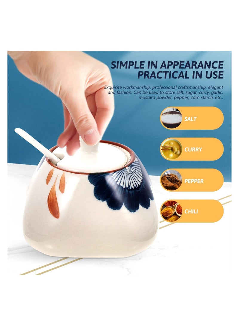 Excefore Ceramic Seasoning Jar with Lid and Spoon, Ceramic Storage Canisters, Condiment Jars Spice Container Salt Spice Seasoning Box, Multi- Function Ceramic Jar Salt Bowl - Image 3