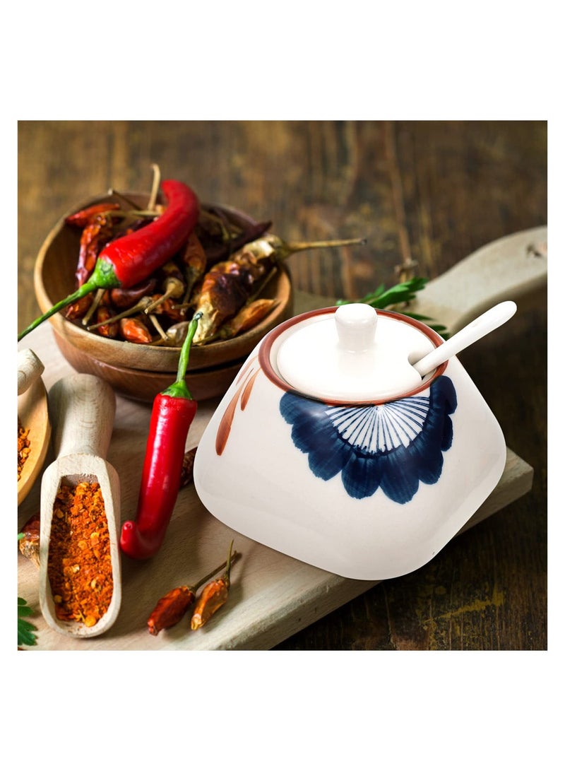 Excefore Ceramic Seasoning Jar with Lid and Spoon, Ceramic Storage Canisters, Condiment Jars Spice Container Salt Spice Seasoning Box, Multi- Function Ceramic Jar Salt Bowl - Image 4