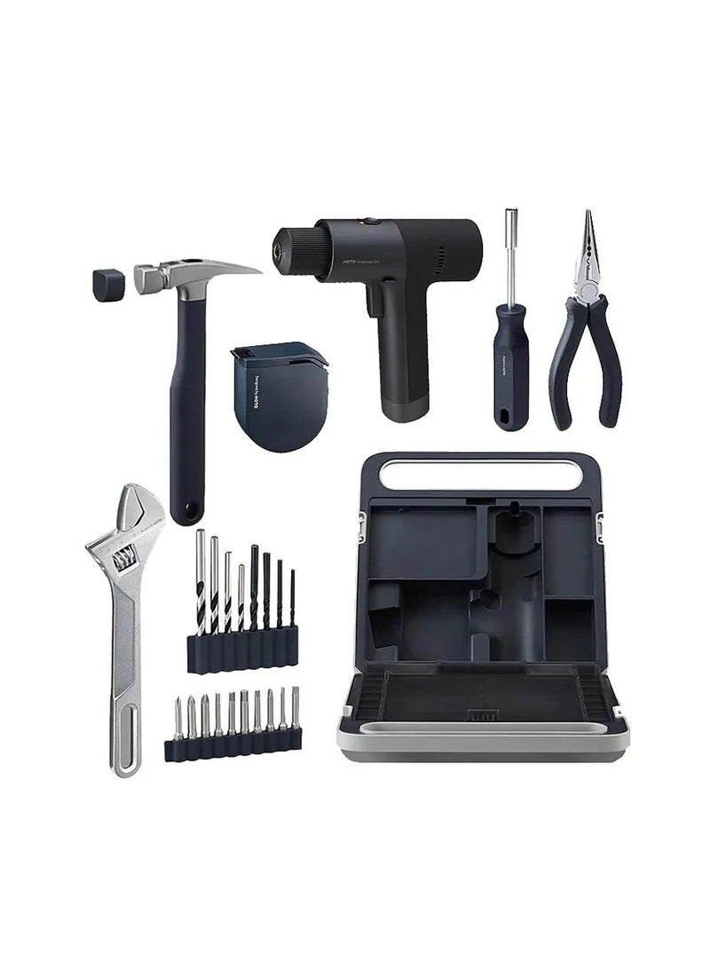 هوتو مجموعة أدوات الحفر الكهربائية بدون فرشاة 12 فولت من هوتو QWDZGJ001 مع أدوات مختلفة - أسود - Image 1