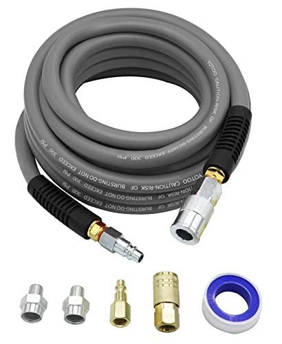 YOTOO Hybrid Air Hose 1/2-Inch I.D. by 25-Feet Long 3/8 inch MNPT Solid Brass Fittings 300 PSI Heavy Duty, Lightweight, Kink Resistant with 3/8" and 1/4" Industrial Quick Coupler Connectors, Gray - Image 1