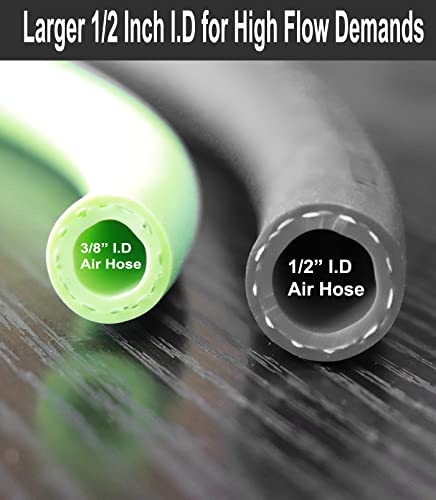 YOTOO Hybrid Air Hose 1/2-Inch I.D. by 25-Feet Long 3/8 inch MNPT Solid Brass Fittings 300 PSI Heavy Duty, Lightweight, Kink Resistant with 3/8" and 1/4" Industrial Quick Coupler Connectors, Gray - Image 3