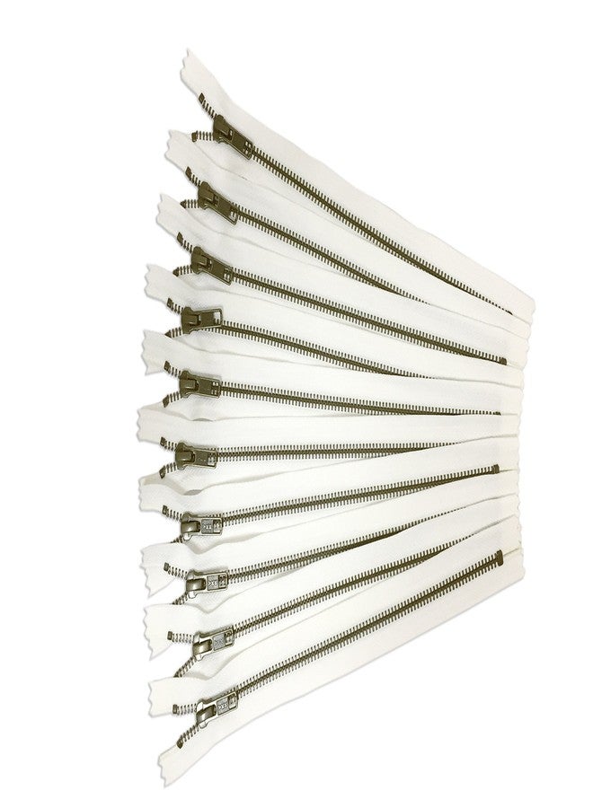 Craftbot White YKK Metal Zippers in Antique Gold 12 inch Pack of 12 Pieces - Image 1
