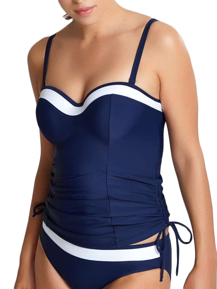 Panache Swim womens Panache Swim Women's Anya Cruise Bra Sized Molded Bandeau Tankini Top, Navy/White, 30G US - Image 1