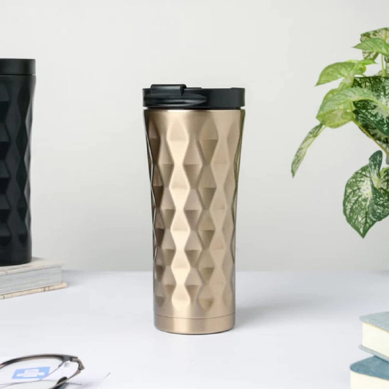 Ramkuwar Ramkuwar Tumbler with Lid Stainless Steel Vacuum Insulated Double Wall Travel Tumbler Durable Insulated Coffee Mug Gold Thermal Cup with Splash Proof Sliding Lid 500 ml Pack of 2  - Image 5