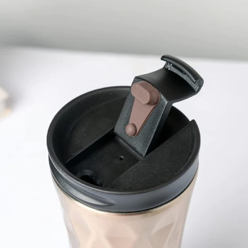 Ramkuwar Ramkuwar Tumbler with Lid Stainless Steel Vacuum Insulated Double Wall Travel Tumbler Durable Insulated Coffee Mug Gold Thermal Cup with Splash Proof Sliding Lid 500 ml Pack of 2  - Image 2
