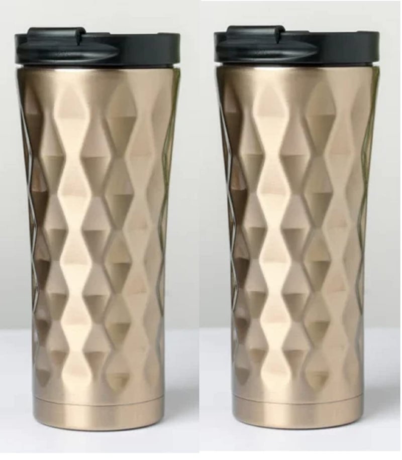 Ramkuwar Ramkuwar Tumbler with Lid Stainless Steel Vacuum Insulated Double Wall Travel Tumbler Durable Insulated Coffee Mug Gold Thermal Cup with Splash Proof Sliding Lid 500 ml Pack of 2  - Image 1