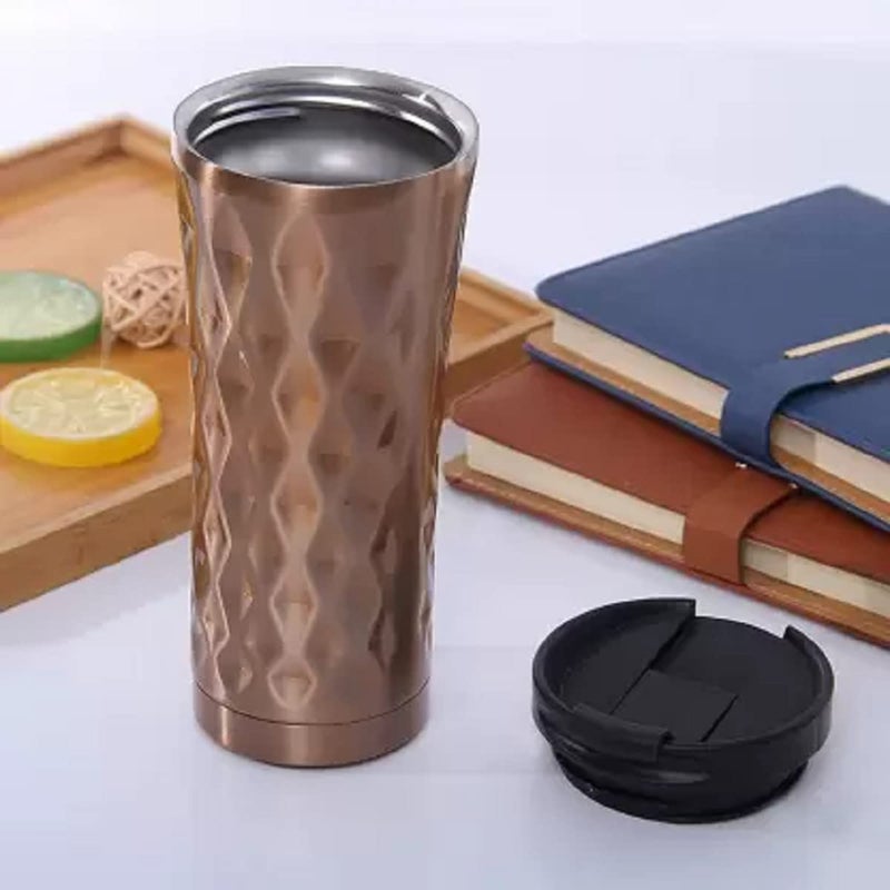 Ramkuwar Ramkuwar Tumbler with Lid Stainless Steel Vacuum Insulated Double Wall Travel Tumbler Durable Insulated Coffee Mug Gold Thermal Cup with Splash Proof Sliding Lid 500 ml Pack of 2  - Image 4