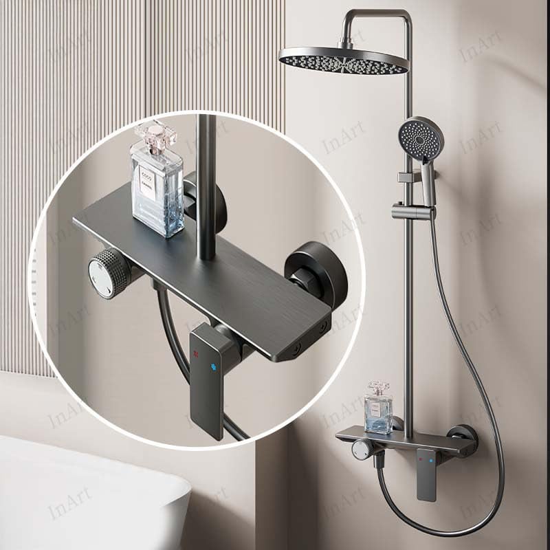 Inart Shower Panel For Bathroom - Wall Mixer 3 In 1 Shower Set, Luxury Panels Single Lever Hot And Cold With Handshower, Faucet, Spout - Gun Grey Model- Complete Washroom Showers - Image 1