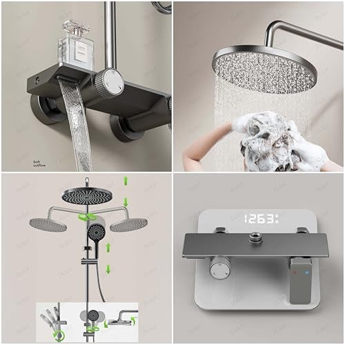 Inart Shower Panel For Bathroom - Wall Mixer 3 In 1 Shower Set, Luxury Panels Single Lever Hot And Cold With Handshower, Faucet, Spout - Gun Grey Model- Complete Washroom Showers - Image 2