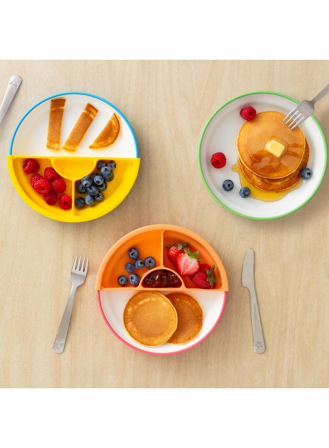 Omie® Easy Scoop Plates for Kids | Unique Design Helps Food Fall into the Spoon, Not on the Table | Made from Plants | 3 Plates + 2 Silicone Dividers | Blue - Image 4