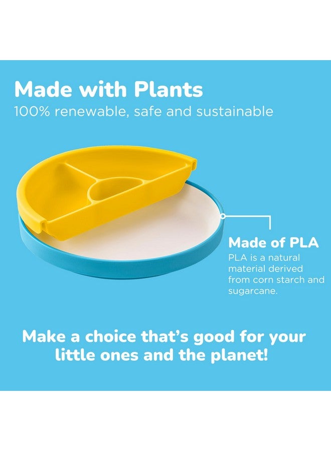 Omie® Easy Scoop Plates for Kids | Unique Design Helps Food Fall into the Spoon, Not on the Table | Made from Plants | 3 Plates + 2 Silicone Dividers | Blue - Image 3