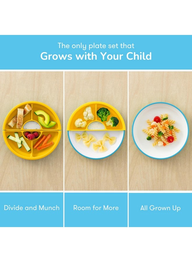 Omie® Easy Scoop Plates for Kids | Unique Design Helps Food Fall into the Spoon, Not on the Table | Made from Plants | 3 Plates + 2 Silicone Dividers | Blue - Image 2