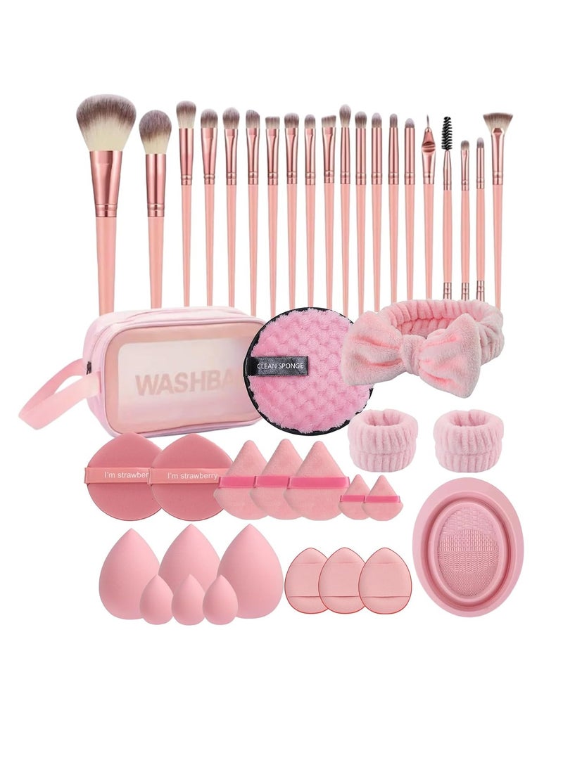 Generic Makeup Brush Set 42Pcs Makeup Tool Set Premium Synthetic Foundation Powder Concealers Eye Shadows Blush Makeup Brushes Kit with Makeup Sponge Powder Puffs for Beginner Professional  - Image 1
