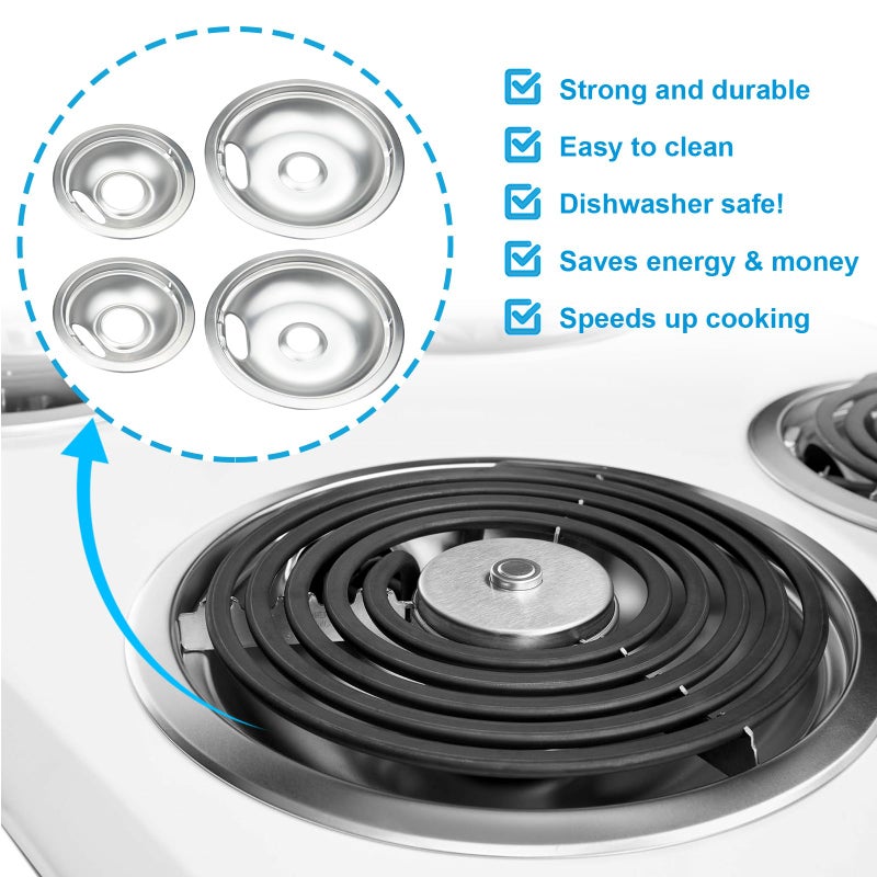 Bestong Premium Drip Pan Electric Stove Burner Covers for Whirlpool, Maytag, Kenmore - Replacement for W10278125, W10196405 & W10196406-4 Pack (2x6" and 2x8") - Image 4