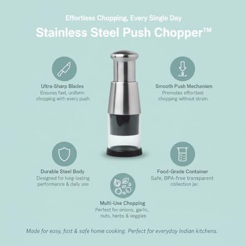Alark Stainless Steel Push Chopper Hand Press Garlic Onion Vegetable Chopper Manual Push Easy Fast Cutting Chopper One Press Garlic Chilli Cutter Blades Mini Food Processor for Fast Easy Cooking - Image 4