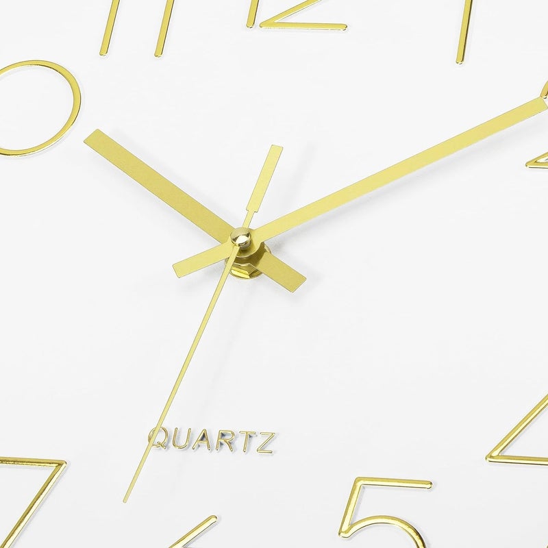 TEKCOOL Analogue Plastic Wall Clock 12" Silent Quartz Decorative Latest Wall Clock Non-Ticking Classic Clock Battery Operated Round Easy to Read for Home/Kitchen/Bedroom/Office/School - (Gold White). - Image 5