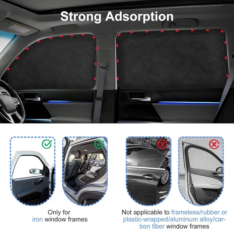 XCBYT Suede Car Window Shades for Side Windows, 4-Pack Ultra-Soft Magnetic Car Curtains, 100% Light Blocking Window Covers for Privacy, Baby Care, Camping & Road Trips - Image 4