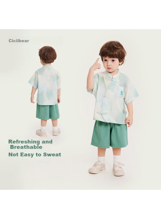 ciciibear Qiqi Bear [New Chinese Style Silk] Qiqi Bear Baby National Style Hanfu Set For Boys And Girls Summer New Children'S Tie-Dye - Image 2