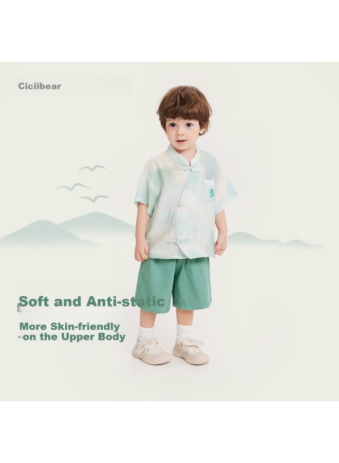 ciciibear Qiqi Bear [New Chinese Style Silk] Qiqi Bear Baby National Style Hanfu Set For Boys And Girls Summer New Children'S Tie-Dye - Image 1