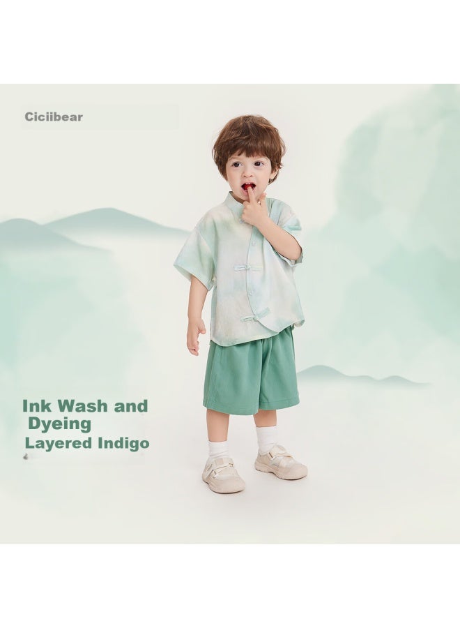 ciciibear Qiqi Bear [New Chinese Style Silk] Qiqi Bear Baby National Style Hanfu Set For Boys And Girls Summer New Children'S Tie-Dye - Image 4