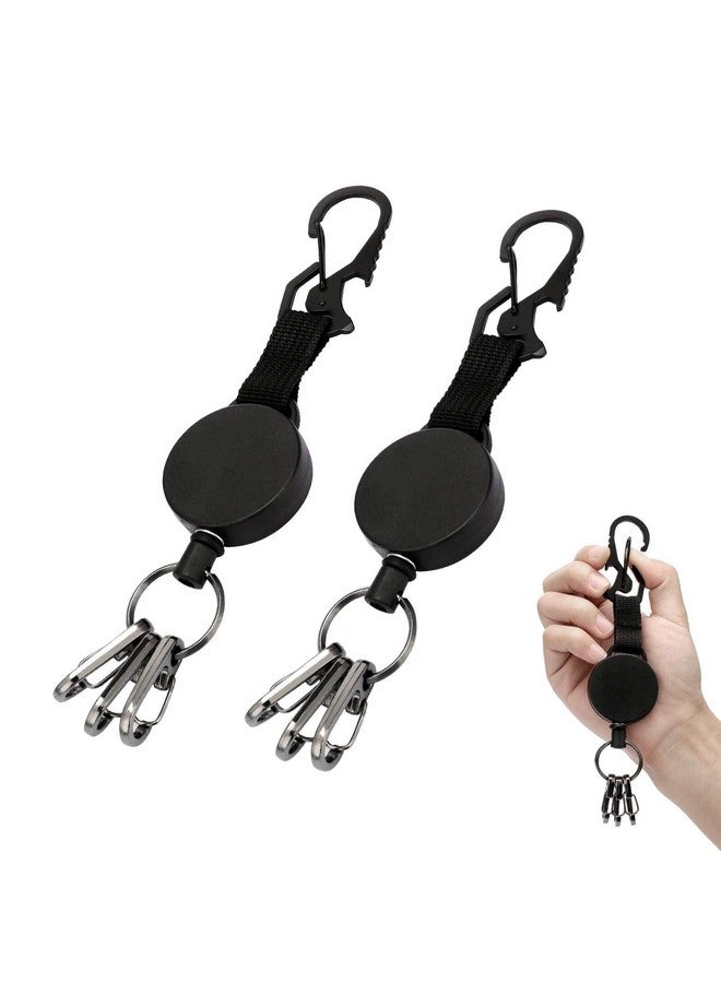 DELSWIN Retractable Keychain Heavy Duty Retractable Key Holder Key Ring With Carabiner Id Badge Clip Reel With Steel Cord Clasps For Janitor Office Work Bearing 8.0 Oz (Pack Of 2) - Image 1
