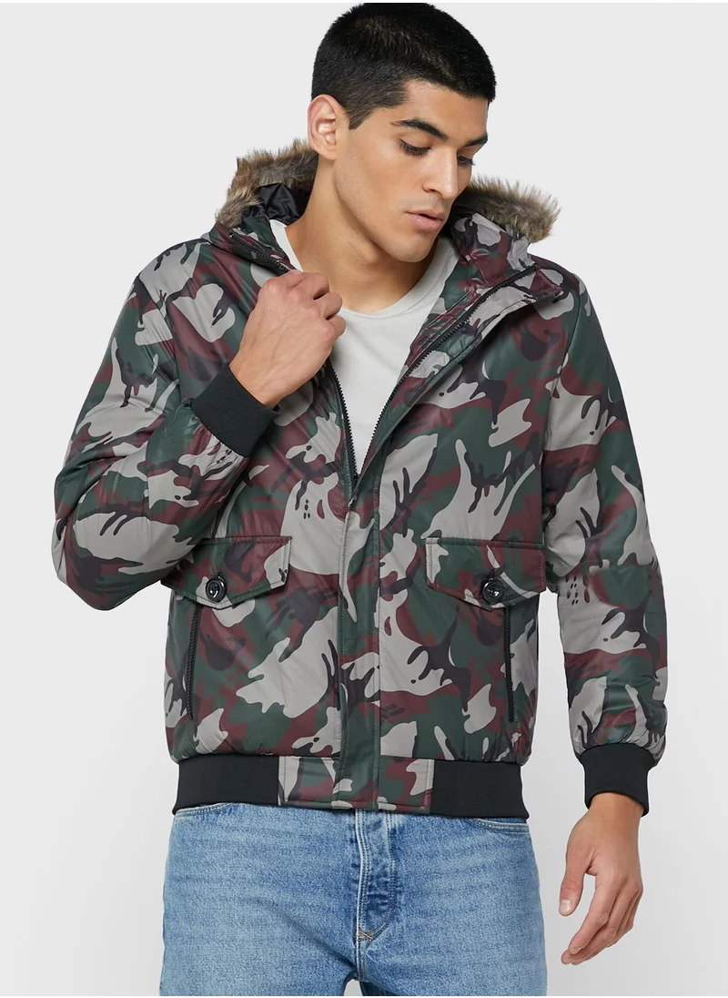 Seventy Five Camo Faux Fur Collar Jacket
