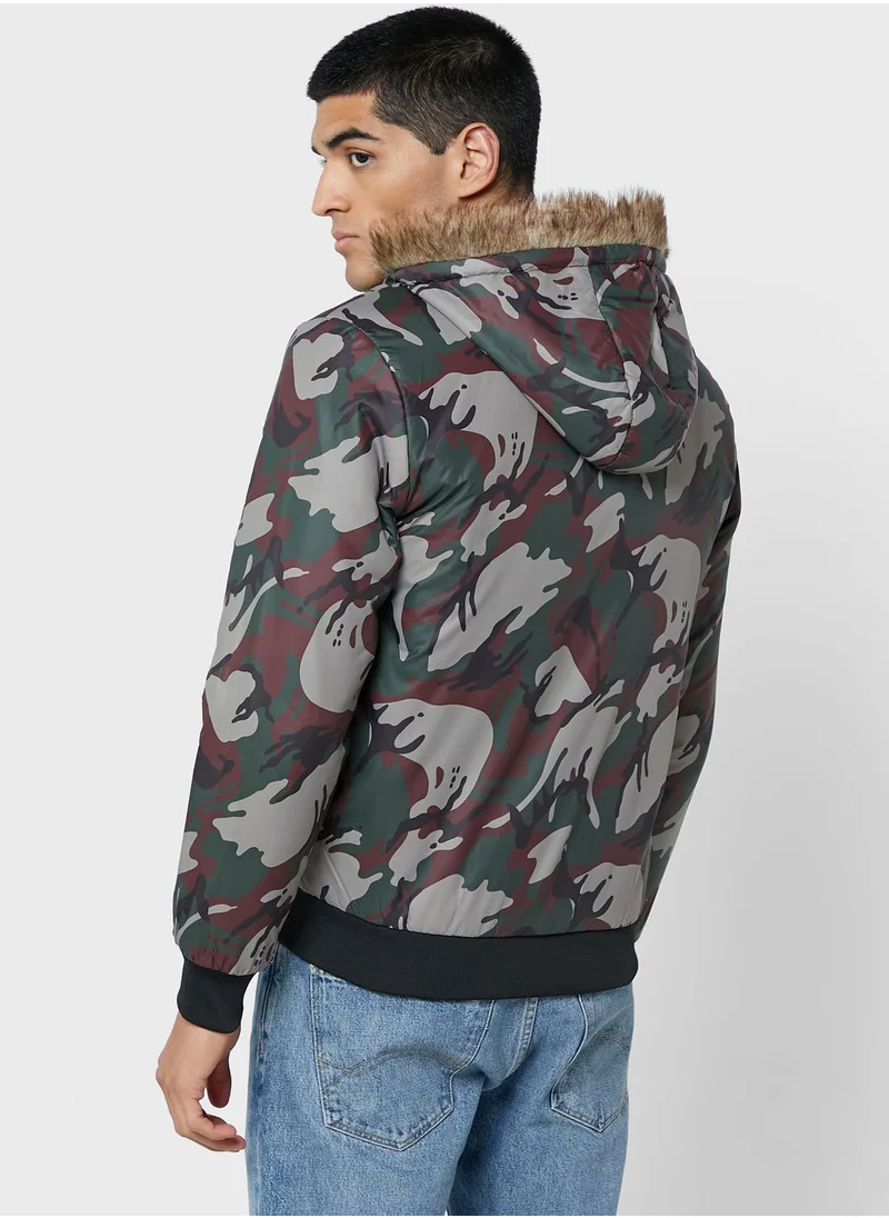 Seventy Five Camo Faux Fur Collar Jacket