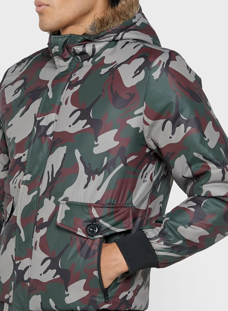 Seventy Five Camo Faux Fur Collar Jacket