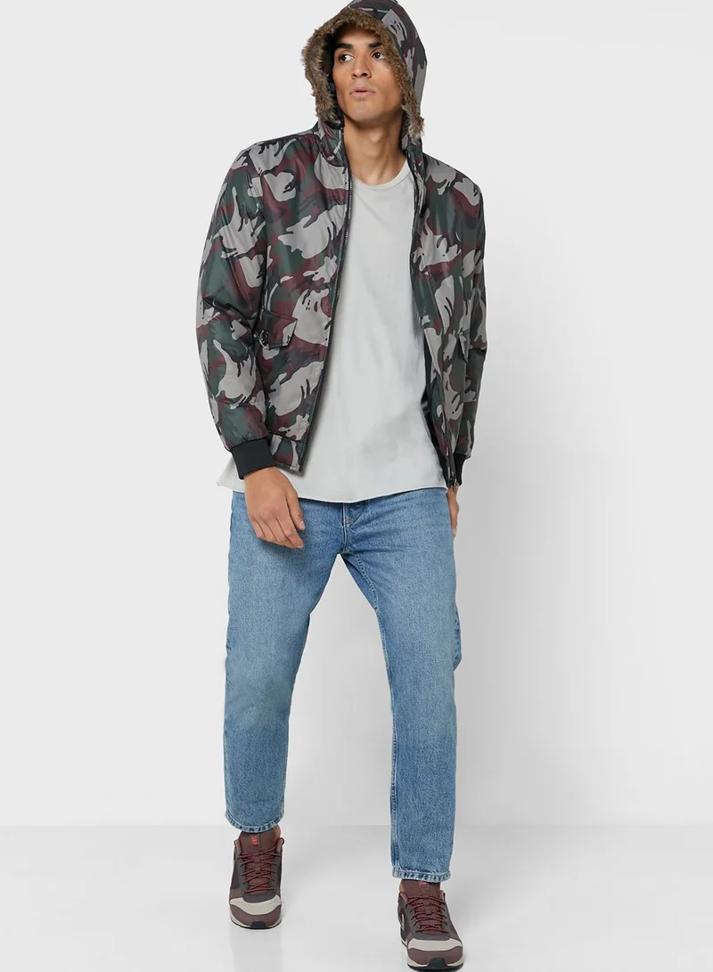 Seventy Five Camo Faux Fur Collar Jacket