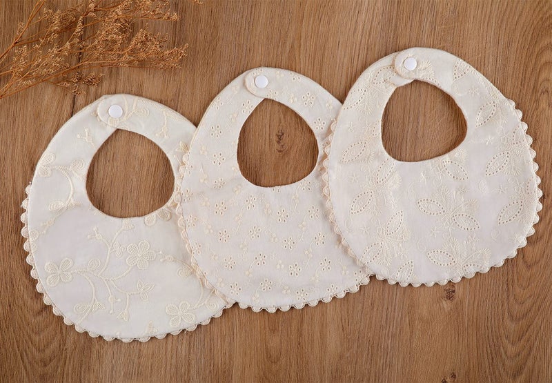 GZMM Baby Bib For Girls,Reversible Waterproof Handmade Natural Cotton Baby Drool Bib 0-12 months 2 Pack (off-white color A, 0-12 months) - Image 2