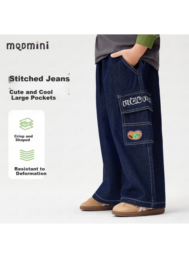 Mqdmini Boys' Denim Pants Children's Cargo Pants Outdoor Camping Sports Casual Trousers - Image 1