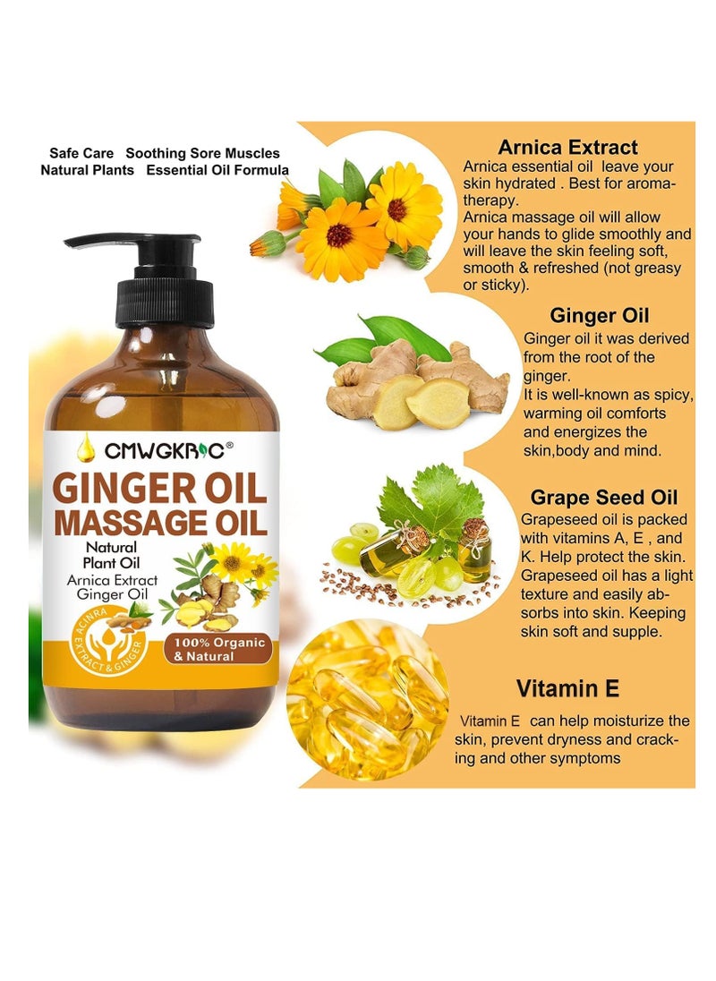 CMWGKBC Ginger Oil,Ginger Massage Oil for Lymphatic Drainage,Arnica Oil,100% Natural Massage Oil with Grape Seed Oil Arnica Extract,Vitamin E Oil and Ginger Oil-Warming and Relaxing  - Image 2