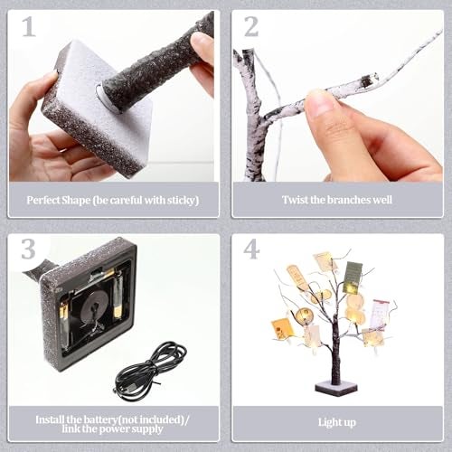 Coume Money Tree Gift Card Holder 1.5 ft Tabletop Display Tree with 72 LED Lights 15 Clear Clips Silver Display Birch Twig for Money Wedding Card Photo Birthday Fall Thanksgiving Halloween Christmas - Image 5