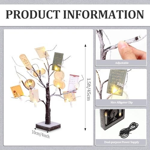 Coume Money Tree Gift Card Holder 1.5 ft Tabletop Display Tree with 72 LED Lights 15 Clear Clips Silver Display Birch Twig for Money Wedding Card Photo Birthday Fall Thanksgiving Halloween Christmas - Image 2