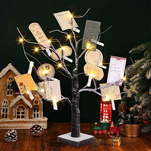 Coume Money Tree Gift Card Holder 1.5 ft Tabletop Display Tree with 72 LED Lights 15 Clear Clips Silver Display Birch Twig for Money Wedding Card Photo Birthday Fall Thanksgiving Halloween Christmas - Image 4