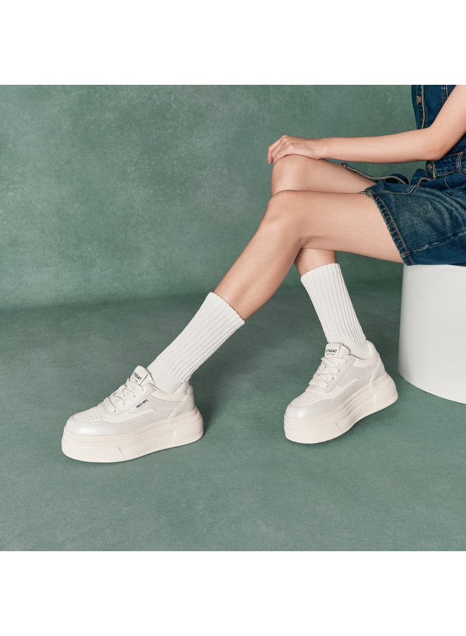 St&Sat Saturday Women's Spring Breathable Perforated Platform Sneakers For Height Increase, Outdoor Casual Sports Shoes For Petite Women - Image 2