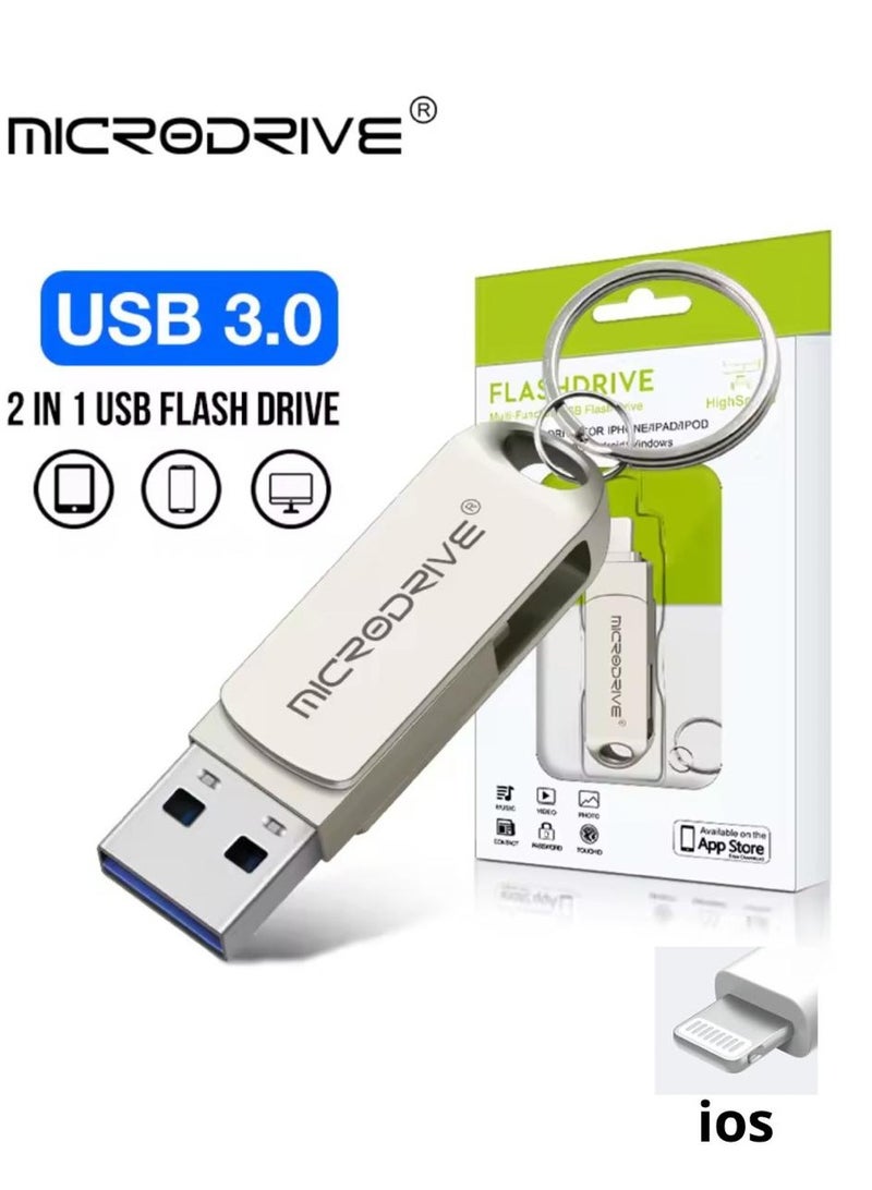 مايكرو درايف 128 جيجابايت فلاش ميموري مزدوج (USB + آيفون) لحفظ ونقل الملفات بسهولة - Image 1