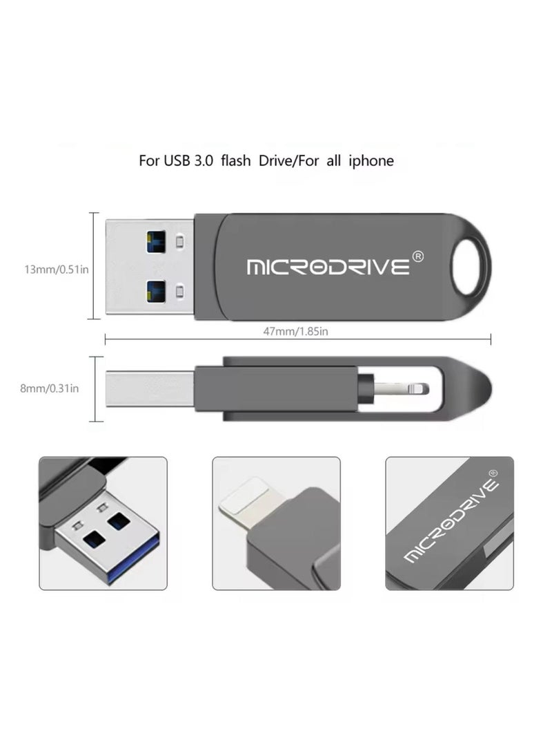 مايكرو درايف 128 جيجابايت فلاش ميموري مزدوج (USB + آيفون) لحفظ ونقل الملفات بسهولة - Image 3