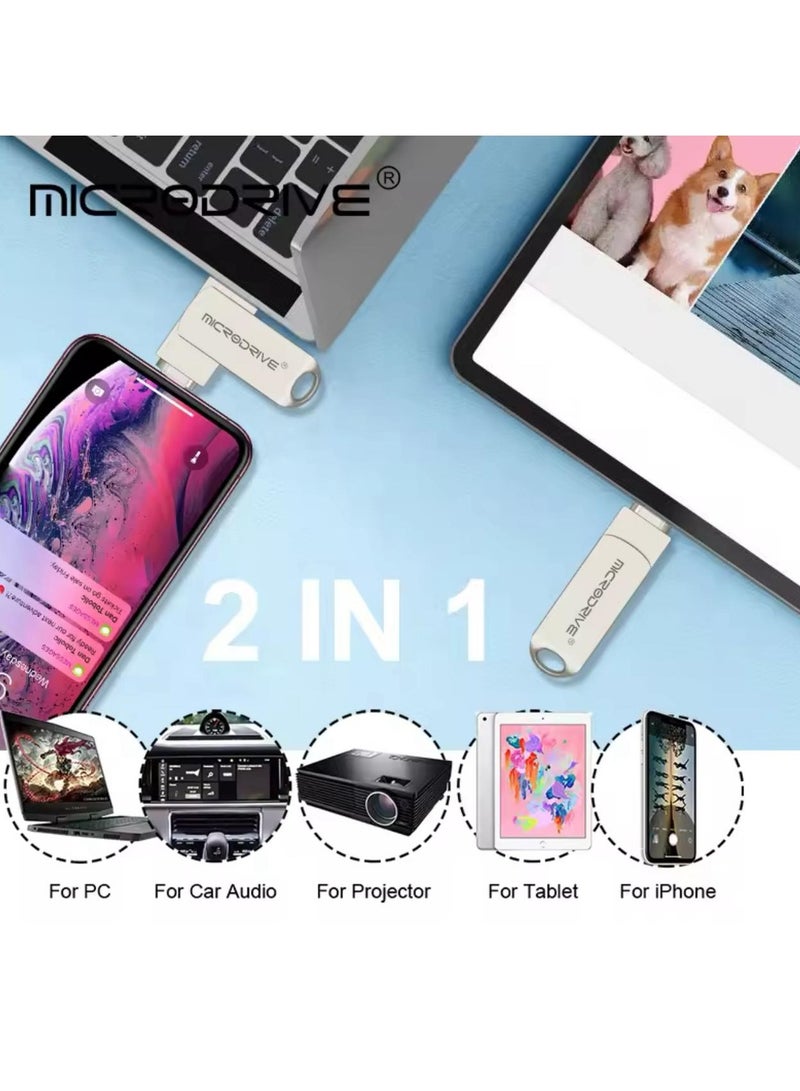 مايكرو درايف 128 جيجابايت فلاش ميموري مزدوج (USB + آيفون) لحفظ ونقل الملفات بسهولة - Image 2