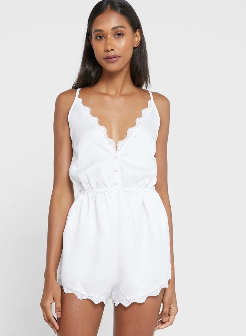 Ivory Rose Bridal Plunge Satin Teddy White