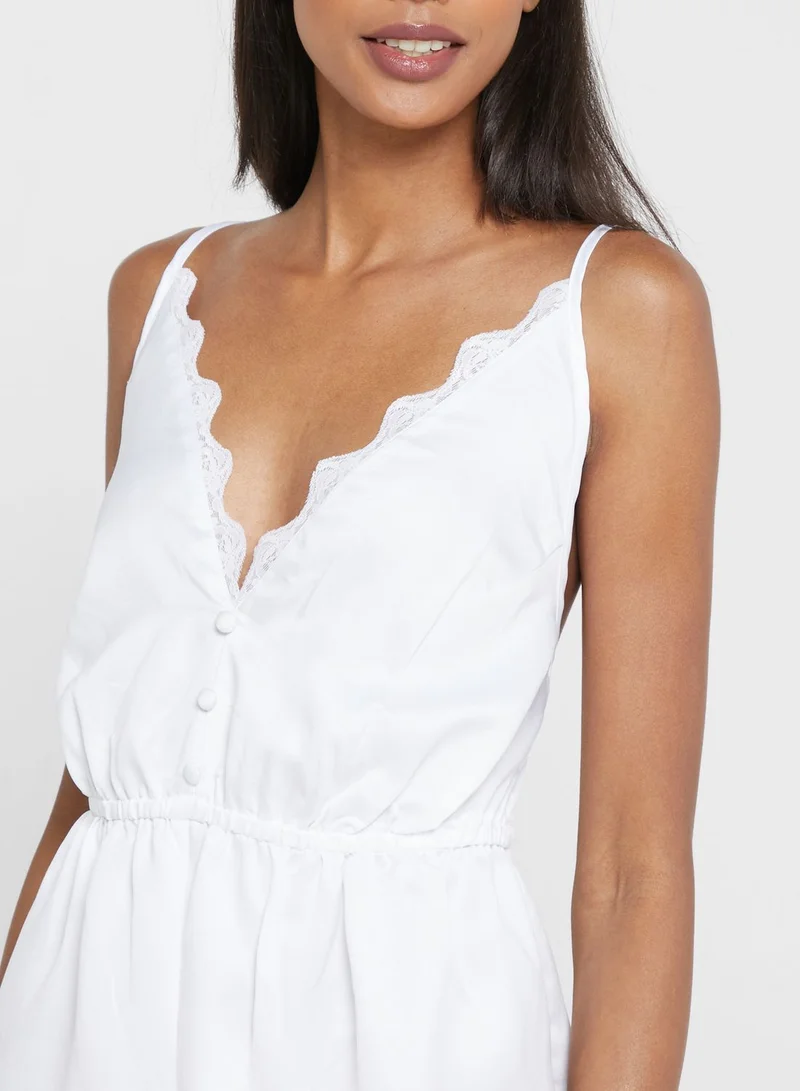 Ivory Rose Bridal Plunge Satin Teddy White