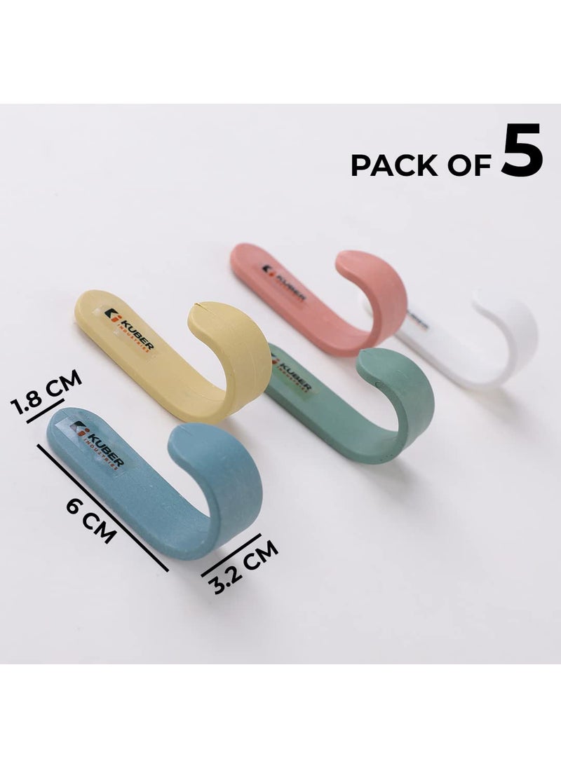 Kuber Industries Kuber Industries Sticky Hooks for WallPremium PP BuildDurable RustProofSelf Adhesive Hook for Easy InstallationMultiPurpose Wall Hooks for Bathroom Kitchen BedroomPack of 51601Multicolor  - Image 2