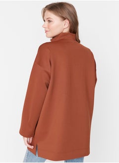 trendyol Brown Zipper Detailed Diver/Scuba Oversize Knitted Sweatshirt TCTAW23TW00198  - Image 5