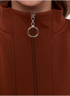 trendyol Brown Zipper Detailed Diver/Scuba Oversize Knitted Sweatshirt TCTAW23TW00198  - Image 4